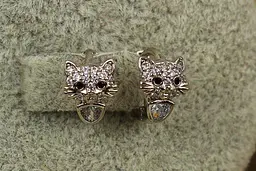 Сережки дитячі Xuping Jewelry кошенята з чорними вічками 10 мм сріблясті