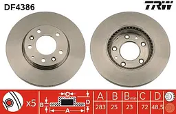 Диск гальмівний вентильований Mazda 6 02-08р TRW (DF4386)