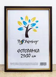 Фоторамка 21Х30, (А4), коричнева із золотою вставкою, 1511-В84, ОРГСКЛО+ДВП     