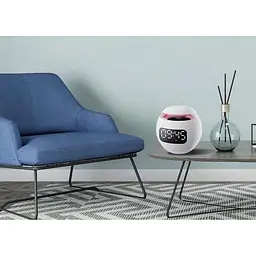 Кругла колонка світильник з годинником акумуляторна біла Bluetooth KIMISO - мініатюра 2