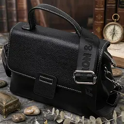 Сумка сетчел у класичному кольорі для жінок з натуральної шкіри Vintage 22291 чорна