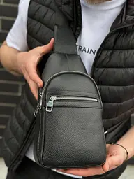 Чоловіча сумка-бананка через плече 18х32х7 з натуральної шкіри TIDING BAG 3280 чорна 18 см - мініатюра 8