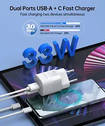 Зарядний пристрій для смартфона Choetech PD5006 33W із швидким заряджанням QC3.0/PD/PPS білий - мініатюра 3