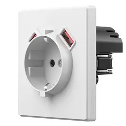 Розетка Videx Nota одинарна із заземленням USB-A+C 20W біла матова (VF-NT-SK1GUC-WH)