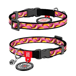 Нашийник для котів нейлоновий Waudog Nylon з QR-паспортом "Банани на рожевому" пластиковий фастекс XS Ш 10 мм Дов