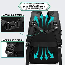 Рюкзак міський Ozuko 9474 14л для ноутбука до 15,6" Black (16196) - мініатюра 4