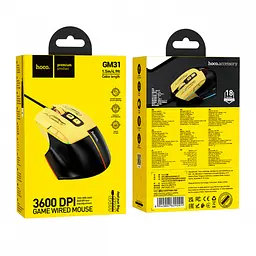 Ігровий дротяний мишка HOCO GM31 Overlord luminous gaming 1200-3600DPI USB 1.4M для ПК/ноутбука з підсвіткою Чорний-Жовтий - мініатюра 4
