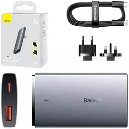 МЗП Baseus GaN5 Pro Ultra-Slim Fast Charger C+U 65W Gray With Xiaomini White Cable Type-C to Type-C 100W 20V/5A 1m CCGP150113 Black - мініатюра 6