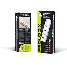 Мережевий фільтр-подовжувач ProLogix Premium PRSC4408W, 4 розетки, 4 USB, вимикачі, 2 м - мініатюра 5