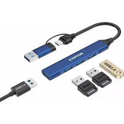 Концентратор Canyon hub DS-02 4in1 USB-A/C Blue (CNS-TDS02BL) - мініатюра 3