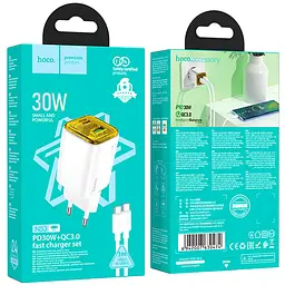 МЗП Hoco N53 Monsoon PD30W+QC3.0 (1USB-A/1C) + Type-C to Type-C White - мініатюра 4