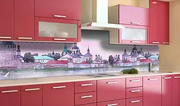 Вініловий кухонний фартух Древній замок наклейка для кухні Архітектура Рожевий 60х200 см Happy Pocket Z181411