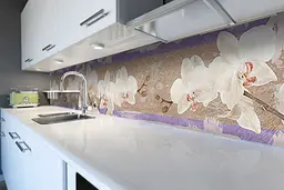 Кухонний фартух Орхідеї Текстура вінілова наклейка під штукатурку вінтаж квіти Бежевий Happy Pocket Z180852