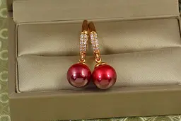 Сережки підвіски Xuping Jewelry Октант з червоною перлиною 3,2 см золотисті