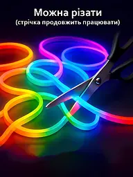 Розумна неонова RGB LED стрічка 5 м, Світлодіодна неонова RGB-стрічка USB, Bluetooth з пультом, біла (2660334341) - мініатюра 3