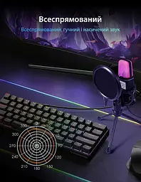 Ігровий мікрофон для ПК та приставки з RGB підсвіткою / Мікрофон конденсаторний з поп-фільтром на підставці для блогерів - мініатюра 5