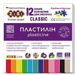 Пластилін Zibi, 12 кольорів, ZB.6233