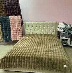 Покривало "Кролик" пісочний м’яке велюрове покривало 2,20 × 2,40 м для ліжка