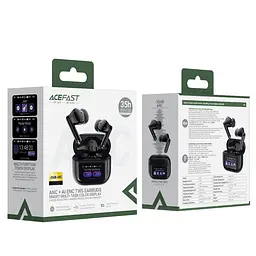 Бездротові навушники TWS ACEFAST W6 Smart Screen, ENC, IPX4, Чорний - мініатюра 2
