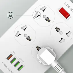 Мережевий зарядний пристрій подовжувач LDNIO SC4407 4 USB 4 розетки 2m білий - мініатюра 2