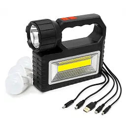 Сонячна зарядна станція OK-718S-A з LED+COB ліхтарем 10 Вт, PowerBank, сонячна панель, 3 виносні лампи, акумуляторна ручна