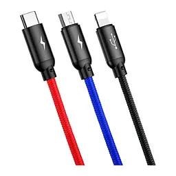Дата кабель USB 2.0 AM to Lightning + Micro 5P + USB-C 1.2m 5A black Baseus (CAMLT-BSY01) - мініатюра 2