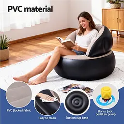 Надувне крісло AIR SOFA / Надувне велюрове крісло 80х80х67 см Бежевий - мініатюра 6