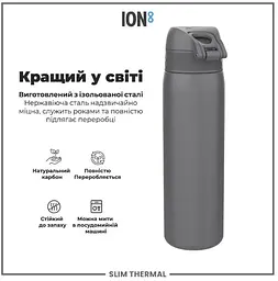 Пляшка для води металева вакуумна ION8 500 мл Vacuum Insulated Grey (I8TS500GRY) - мініатюра 7