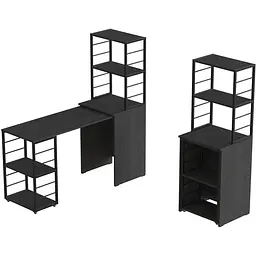 Стіл-тумба трансформер Смарт 3/2 з етажеркою Ferrum-decor 1430x1450x600 Чорний метал ДСП Сосна Кембра 16 мм (FRD-105118)