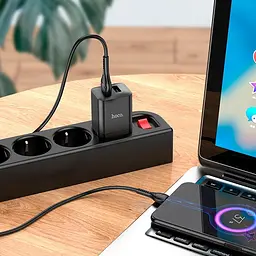 Комплект мережевий адаптер живлення HOCO N25 Maker dual port charger set + Micro USB 2 USB чорний - мініатюра 3