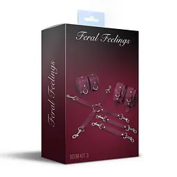 Набір для БДСМ 3 в 1 Feral Feelings BDSM Kit 3 Burgundy, burgundy, наручники, поножі, хрестовина - мініатюра 2