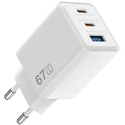 Мережевний зарядний пристрій WIWU G026 Cube PD67W+QC3.0 GaN 1USB-A/2C White