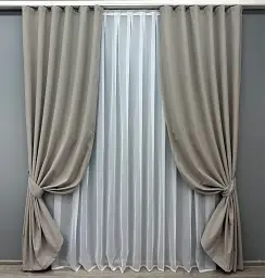 Комплект штор VR-Textil льон блекаут 2 шт 150x270 см сірий (1798ш) - мініатюра 2