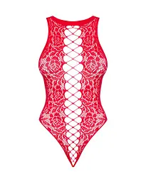 Ажурний бодістокінг із ефектом шнурівки Obsessive B120 teddy red S/M/L, червоний - мініатюра 5