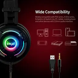 Дротова ігрова гарнітура iPega Gaming with RGB LED PG-R008, 3.5mm, Noice Reduction, 2.2m, black - мініатюра 5