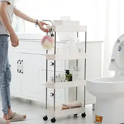 Полиця складна для кухні та ванної з коліщатками 4-ярусна, 40×12,5×90 см, біла - мініатюра 2