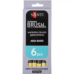 Маркер акварельний Santi Brush Marker SWB-02 жовтий двосторонній 6 шт. (391058) - мініатюра 4