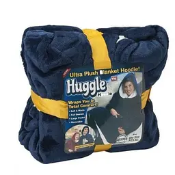 Толстовка плед з капюшоном та рукавами унісекс двостороння халат Huggle Hoodie синій