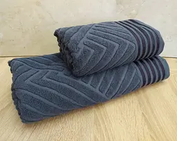 Набір турецьких махрових рушників 50х90+70х140 Gulcan Jacquard Cotton Lux Yeni Cizgili Antrasit - мініатюра 2