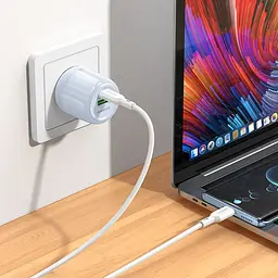 МЗП Borofone BA94A Lustrous PD30W+QC3.0 (1USB-A/1C) + кабель Type-C to Lightning Blue - мініатюра 3