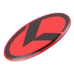 Емблема керма Kia NEW TYPE Червона з ЧОРНИМ 61х33 мм Алюміній на скотчі (Завод)