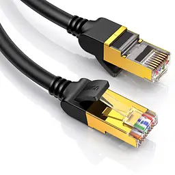 Мережевий кабель Ethernet UGREEN NW107 0,5 м патч-корд RJ45 штекер на RJ45 штекер Cat 7 до 10 Гбіт/с з екрануванням F/FTP з підтримкою PoE з жилами з чистої міді смуга пропускання 600 МГц чорний (11229)