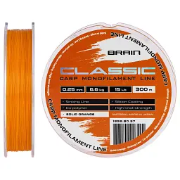 Волосінь Brain Classic Carp Line (solid orange) 300 м 0.25 мм 15 lb 6.6 кг