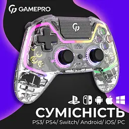 Геймпад GamePro GPS13T BT 5.3/USB/PC/iOS/Android/PS3/PS4 RGB Transparent (GPS13T) - мініатюра 3
