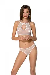Комплект: бра Passion Ursula Set, трусики с ажурным декором и открытым шагом, S/M (белый)