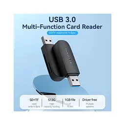 Зчитувач флеш-карт Vention USB 3.0 to SD+TF Black Dual Drive Letter (CLGB0) - мініатюра 8