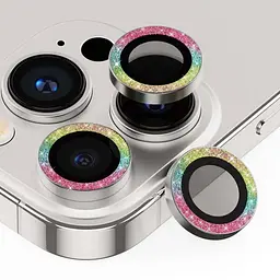 Захисне скло Metal Sparkles на камеру (у упак.) для Apple iPhone 15 Pro (6.1) /15 Pro Max (6.7) Бузковий / Rainbow - мініатюра 3