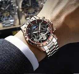 Наручний годинник чоловічий Poedagar Mechanical Золотой (3241) - мініатюра 4