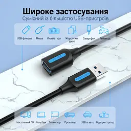 Кабель-подовжувач Vention CBHBD USB 3.0 Type-A 0,5 м чорний (CBHBD) - мініатюра 6