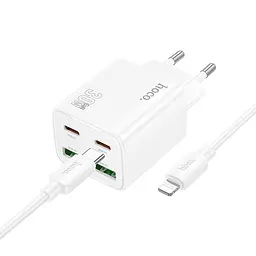 МЗП Hoco N56 Fundador PD30W four-port (2USB-A/2C) + кабель Type-C to Lightning White - мініатюра 2